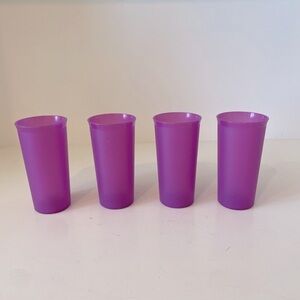 Tupperware tumbler neon purple set lot 4 cups 9oz 5" tall vintage EUC